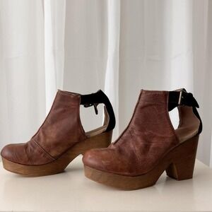 Ople Spain Leather Heeled Booties Platform Ankle Boots Chunky Heel 38